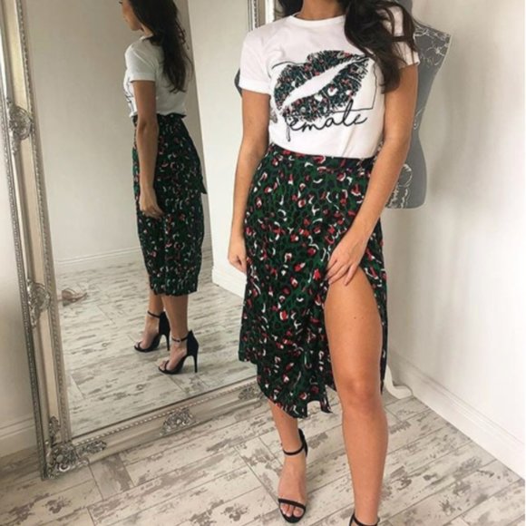 Dresses & Skirts - Green Leopard Print Wrap Skirt